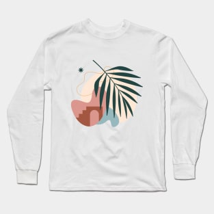 Organic Shapes with Palm Leaf - Modern Abstract Art Long Sleeve T-Shirt